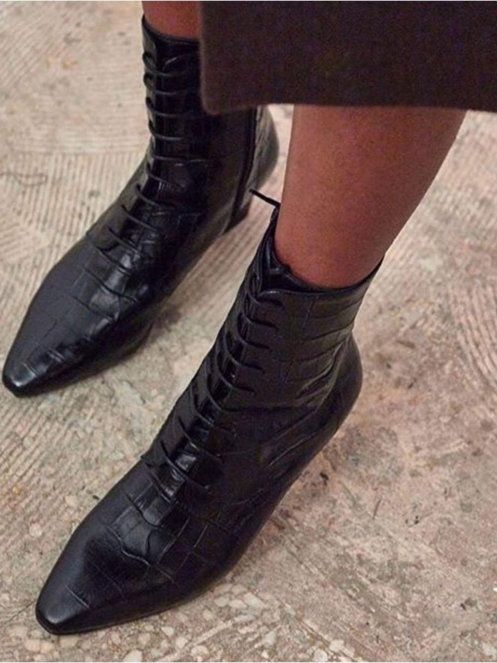 Miista + Zelie Witchy Boot Black Croc Lace Up Zip 39 US 8.5 9 $365